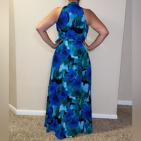 Leslie Fay beautiful long blue and green dress size 6 - Picture 5 of 5